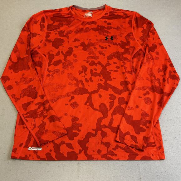 Under Armour Camo Shirt Mens XXL Safety Orange Hunting Heat Gear Fitted Fishing - Picture 1 of 8